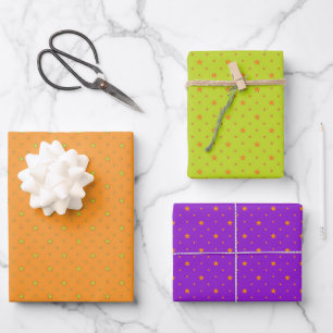 Niedliches Orange Lila Green Stars Custom Hallowee Geschenkpapier Set