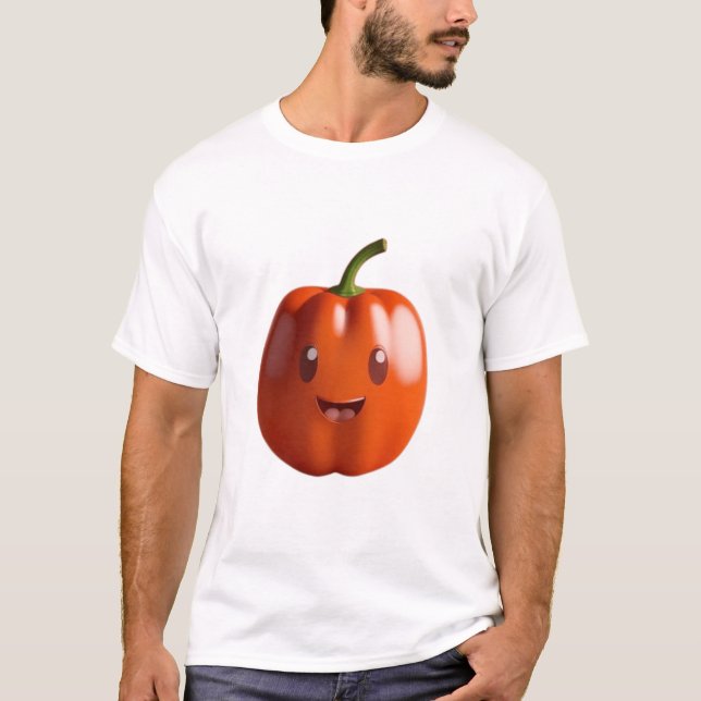 Niedliches Orange Paprika Frucht mit Gesichtsausdr T-Shirt (Vorderseite)
