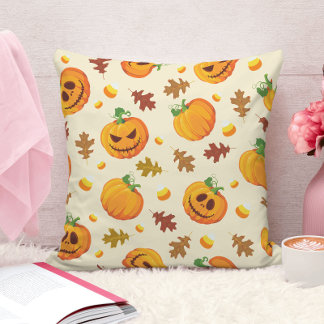 Niedliches Orange Pumpkin Herbstleamuster Kissen