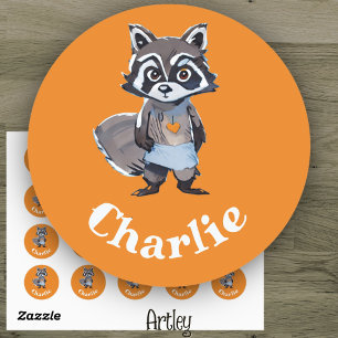 Niedliches Orange Raccoon Doodle Art Label Runder Aufkleber