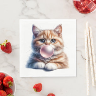 Niedliches Orange Tabby Cat Blasble Gum Kinderzimm Serviette