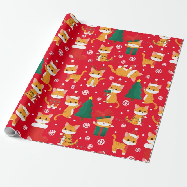 Niedliches Orange Tabby Weihnachtswrapping Geschenkpapier (Ungerollt)