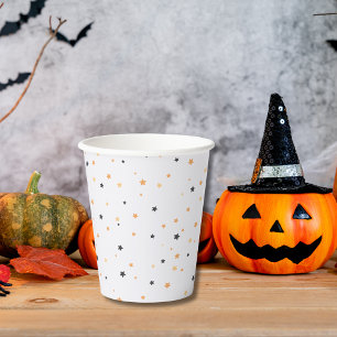 Niedliches Orange- und Black-Star-Muster Halloween Pappbecher