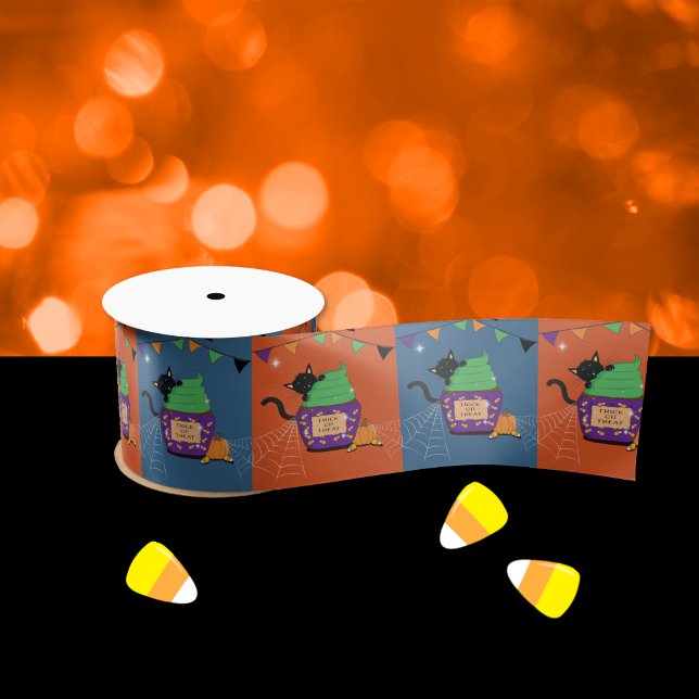 Niedliches Orange und Blue Black Cat Halloween Rib Satinband (Cute Orange and Blue Black Cat Halloween Ribbon .)