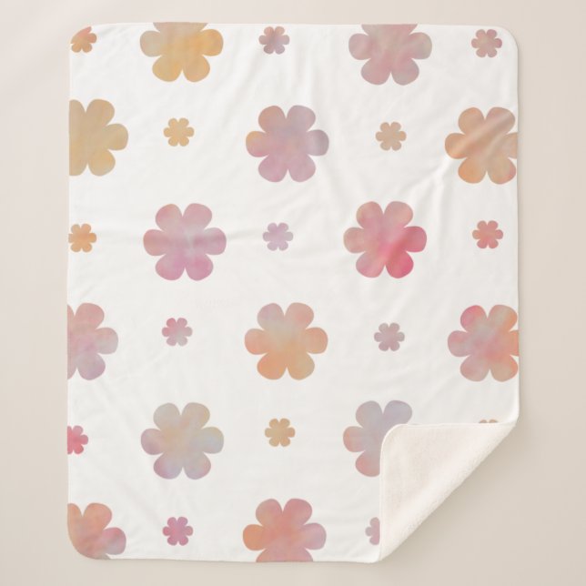 Niedliches Orange- und Rosa-Blume-Muster Sherpadecke (Vorderseite)