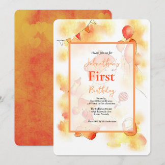 Niedliches Orange Watercolor Baby & Toys zum Gebur Einladung