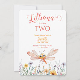 Niedliches Orange Watercolor Dragonfly Girl's Birt Einladung