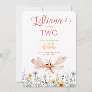 Niedliches Orange Watercolor Dragonfly Girl's Birt Einladung