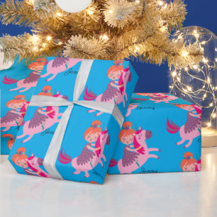 Niedliches Orangefarbenes Girl Reiten auf einem Ei Geschenkpapier