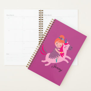 Niedliches Orangefarbenes Girl Reiten auf einem Ei Planer