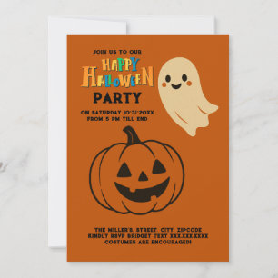 niedliches orangefarbenes Halloween-Party Ghost & Einladung