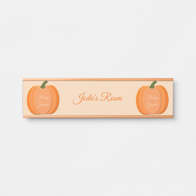 Niedliches Orangengeschlecht Neutral Pumpkin Custo Türschild (Vorderseite )