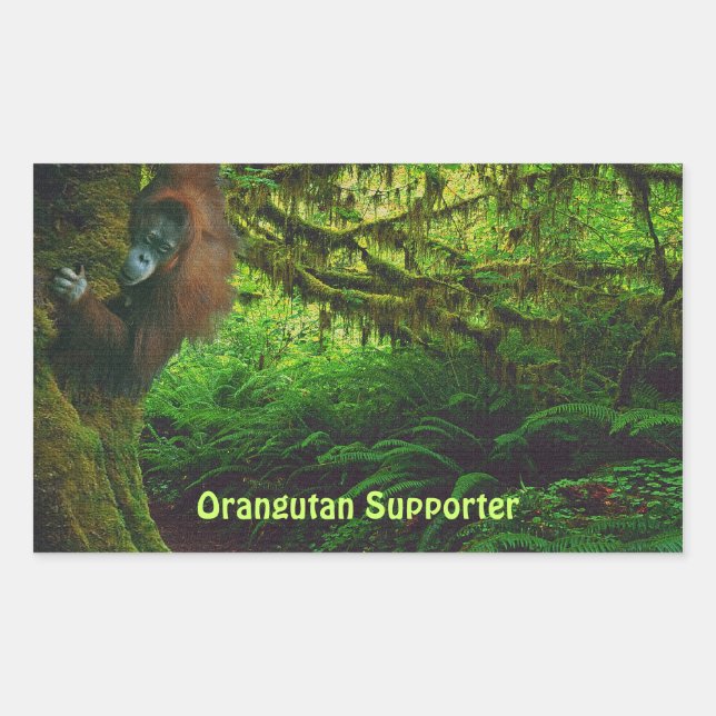 Niedliches Orangutan-Spiel im Dschungelaufkleber Rechteckiger Aufkleber (Vorderseite)