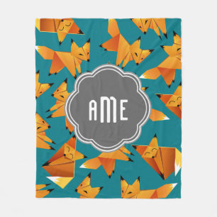 Niedliches Origami Foxes mit Monogramm Fleecedecke