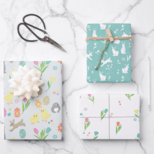 Niedliches Osterdesign mit Stangen und Küken Geschenkpapier Set