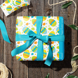 Niedliches Ostereier Muster mit Kid Name Geschenkpapier