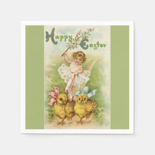 Niedliches OsterGirl und Chicks Grün Serviette
