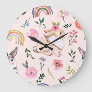 Niedliches Osterkaninchen-Muster Große Wanduhr