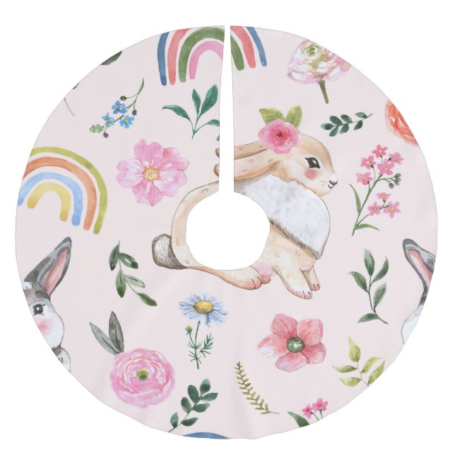 Niedliches Osterkaninchen-Muster Polyester Weihnachtsbaumdecke (Vorderseite)