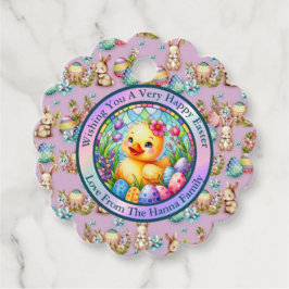 Niedliches Osterküken, Blume und bunte Eier Geschenkanhänger