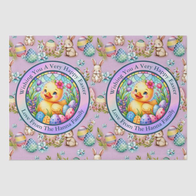 Niedliches Osterküken, Blume und bunte Eier Seidenpapier (Vorderseite)