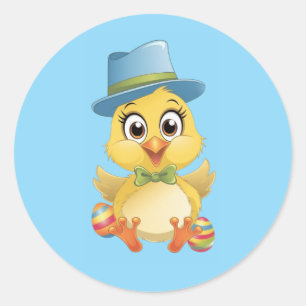 Niedliches Osterküken mit bunten Eiern Runder Aufkleber