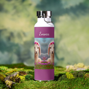 Niedliches Osterlamm mit Blume - personalisierbar Trinkflasche
