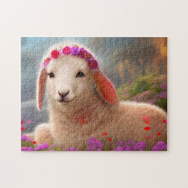 Niedliches Osterlamm mit Blume - Puzzle (Horizontal)
