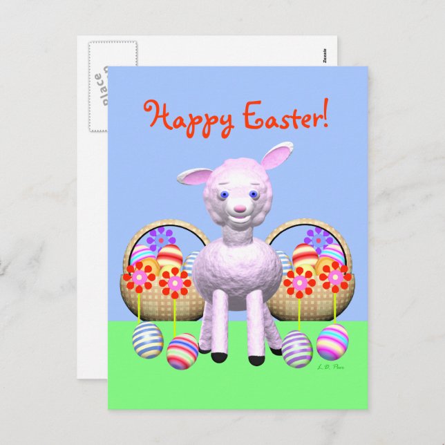 Niedliches Osterlamm und Eierkörbe Feiertagspostkarte (Vorne/Hinten)