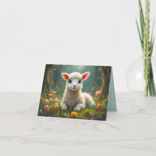 Niedliches Osterlamm, Wald, Ostereier Feiertagskarte