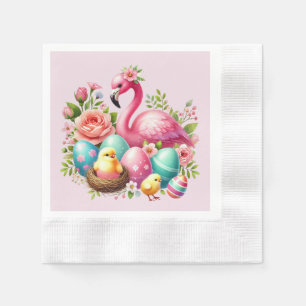Niedliches Osterstrand Rosa Flamingo Party Serviette