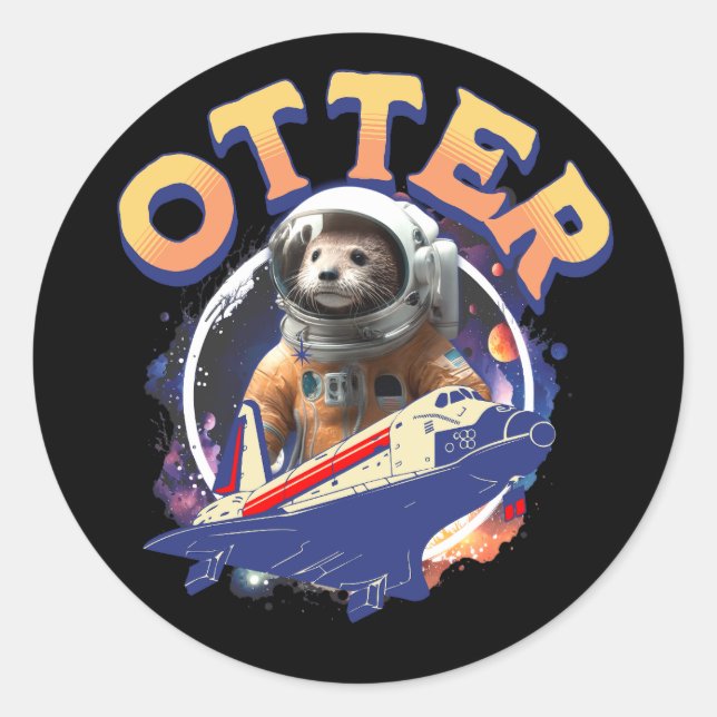 Niedliches Otter Astronauten-Raumfährenkasten Runder Aufkleber (Vorderseite)