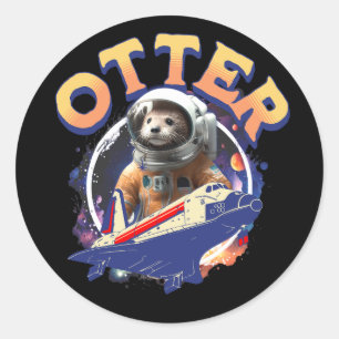 Niedliches Otter Astronauten-Raumfährenkasten Runder Aufkleber