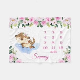 Niedliches Otter Baby Girl Monthly Meilenstein Wac Fleecedecke