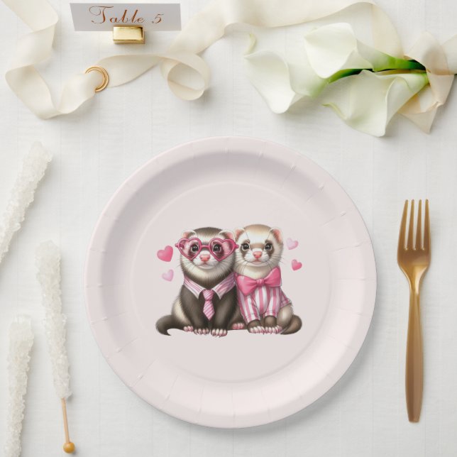 Niedliches Otter Couple in Liebe Pappteller (Hochzeit)