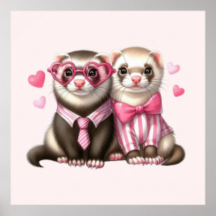 Niedliches Otter Couple in Liebe Poster