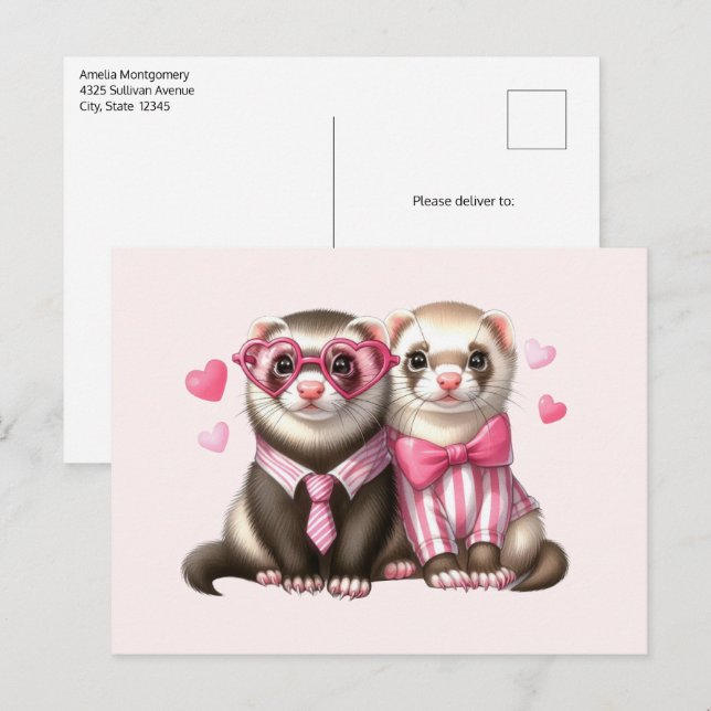 Niedliches Otter Couple in Liebe Postkarte (Vorne/Hinten)