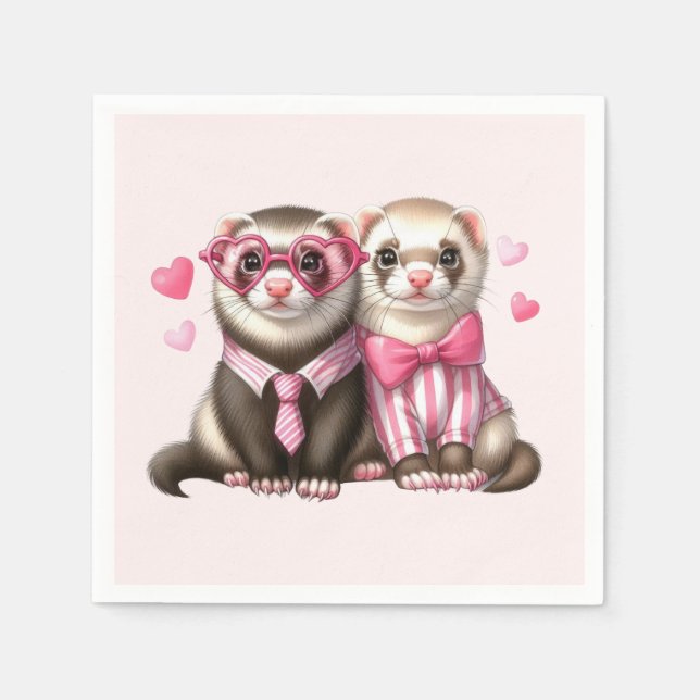 Niedliches Otter Couple in Liebe Serviette (Vorderseite)