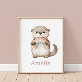 Niedliches Otter mit einer Rainbow-Babynamenwand, Poster