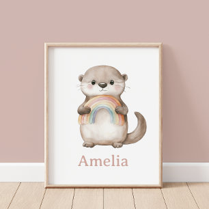 Niedliches Otter mit einer Rainbow-Babynamenwand, Poster