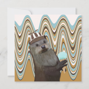 Niedliches Otter mit Eiscreme auf wirbellem Hinter