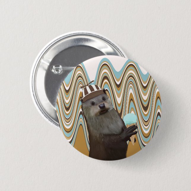 Niedliches Otter mit Eiscreme auf wirbellem Hinter Button (Vorne & Hinten)