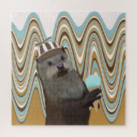 Niedliches Otter mit Eiscreme auf wirbellem Hinter