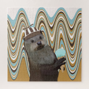 Niedliches Otter mit Eiscreme auf wirbellem Hinter Puzzle