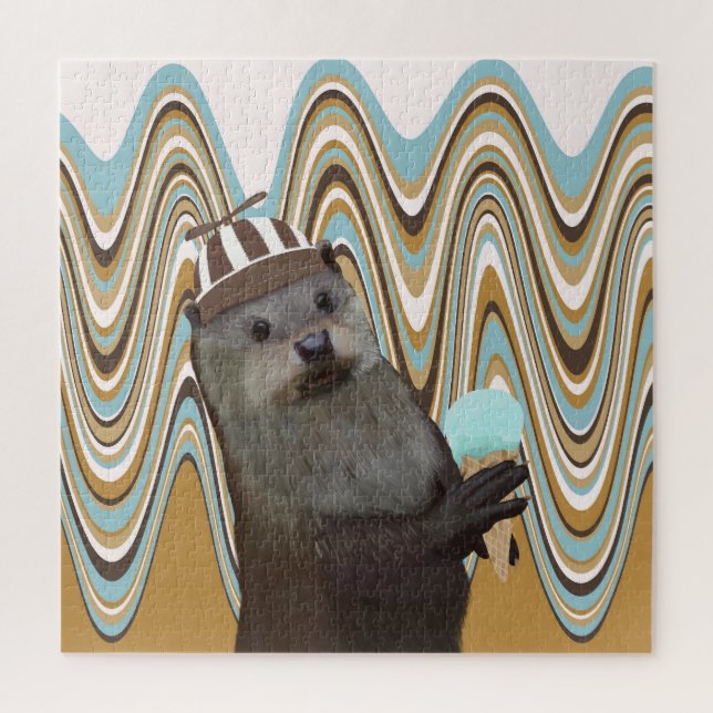 Niedliches Otter mit Eiscreme auf wirbellem Hinter Puzzle (Vertikal)