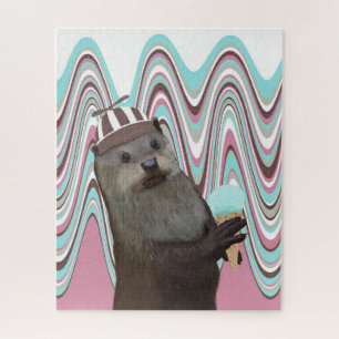 Niedliches Otter mit Eiscreme Pink Liquid Swirl Puzzle
