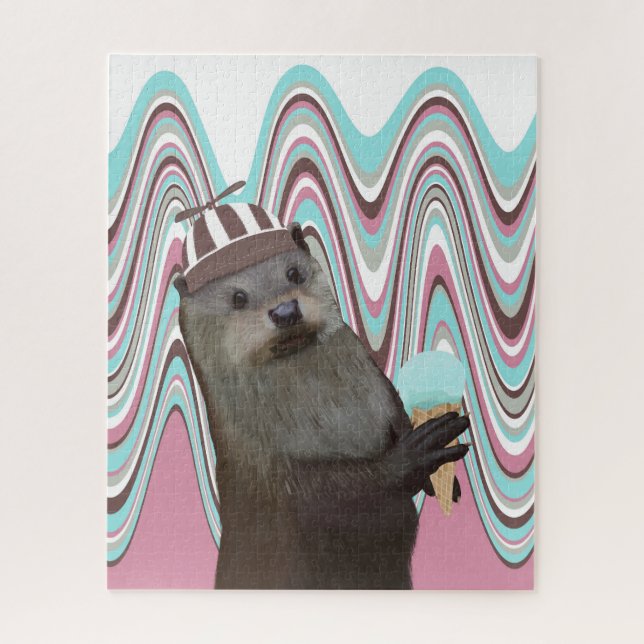 Niedliches Otter mit Eiscreme Pink Liquid Swirl Puzzle (Vertikal)
