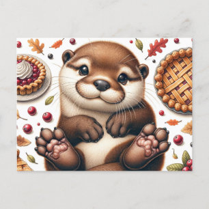 Niedliches Otter mit Erntedank Postkarte