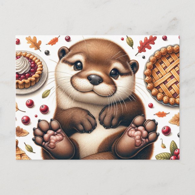Niedliches Otter mit Erntedank Postkarte (Vorderseite)