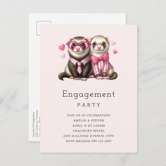 Niedliches Otter-Paar mit Liebe-Engagement Einladungspostkarte (Vorne/Hinten)